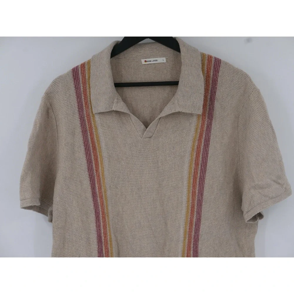 Marine Layer Sweater Polo Shirt Pullover Striped Cotton Johnny Collar Men's L